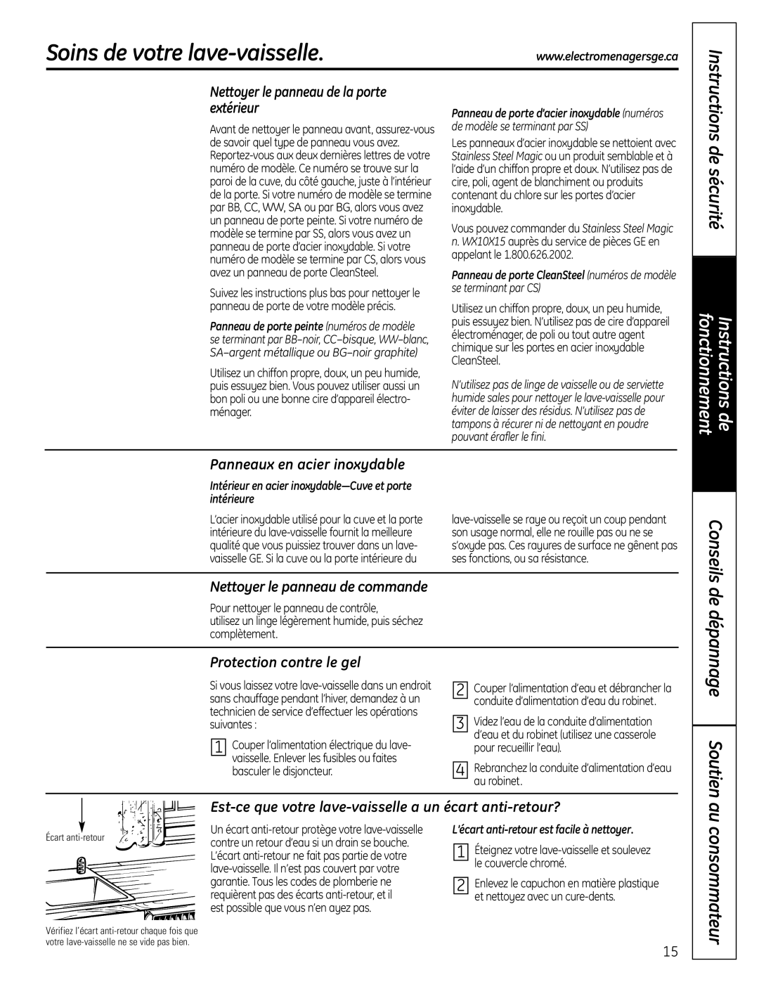 GE 165D4700P381 owner manual Soins de votre lave-vaisselle, Soutien 