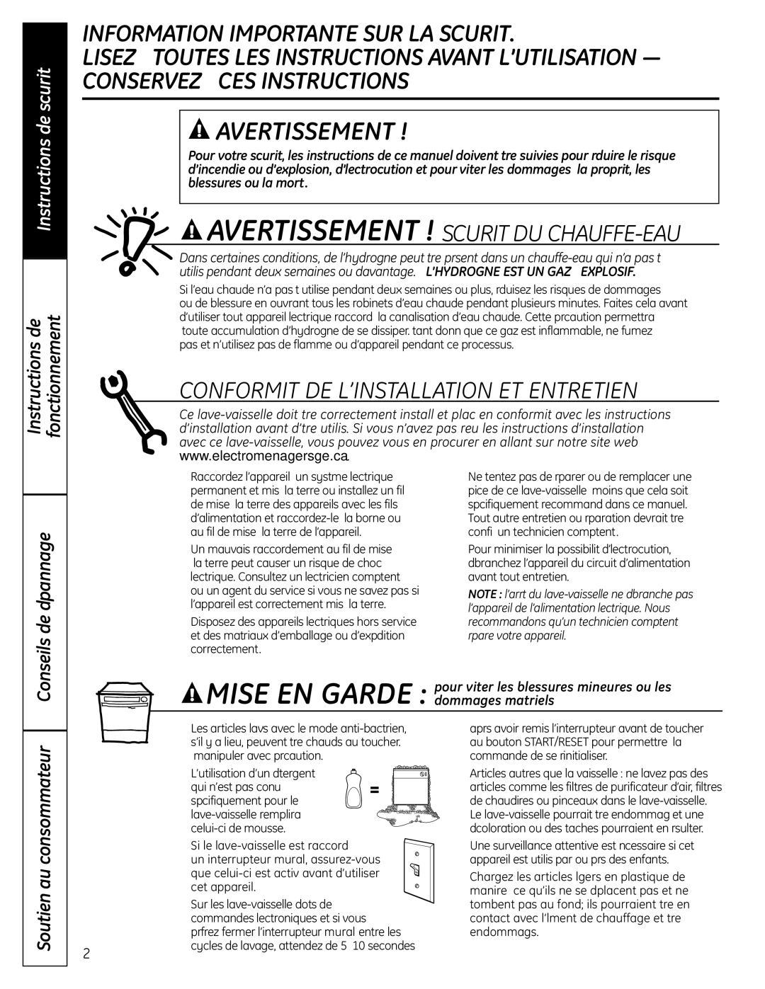 GE 165D4700P382 owner manual Instructions de Fonctionnement, Conseils de dépannage 