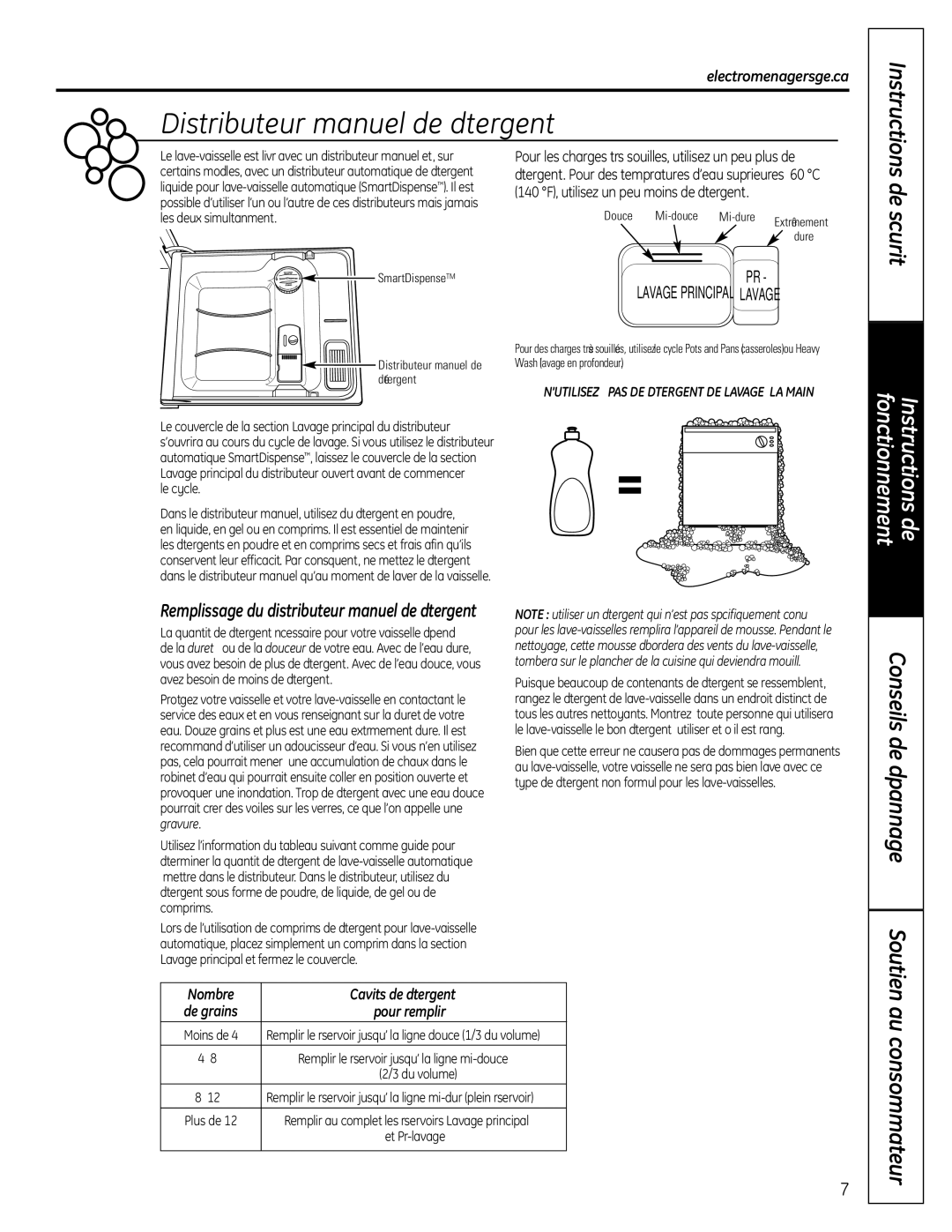 GE 165D4700P382 owner manual Distributeur manuel de détergent, De sécurité, Instructions, Le cycle 