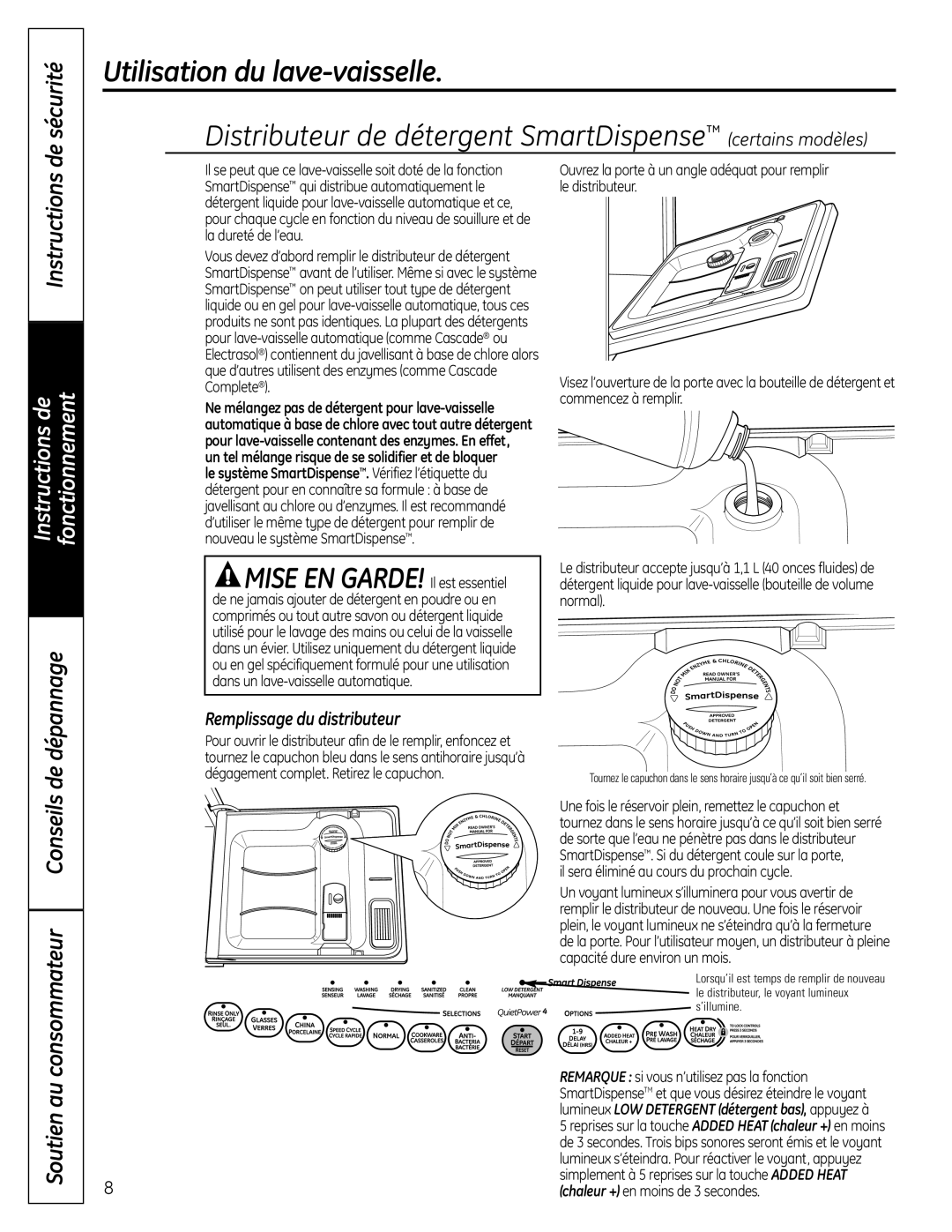 GE 165D4700P382 Distributeur de détergent SmartDispense certains modèles, Il sera éliminé au cours du prochain cycle 