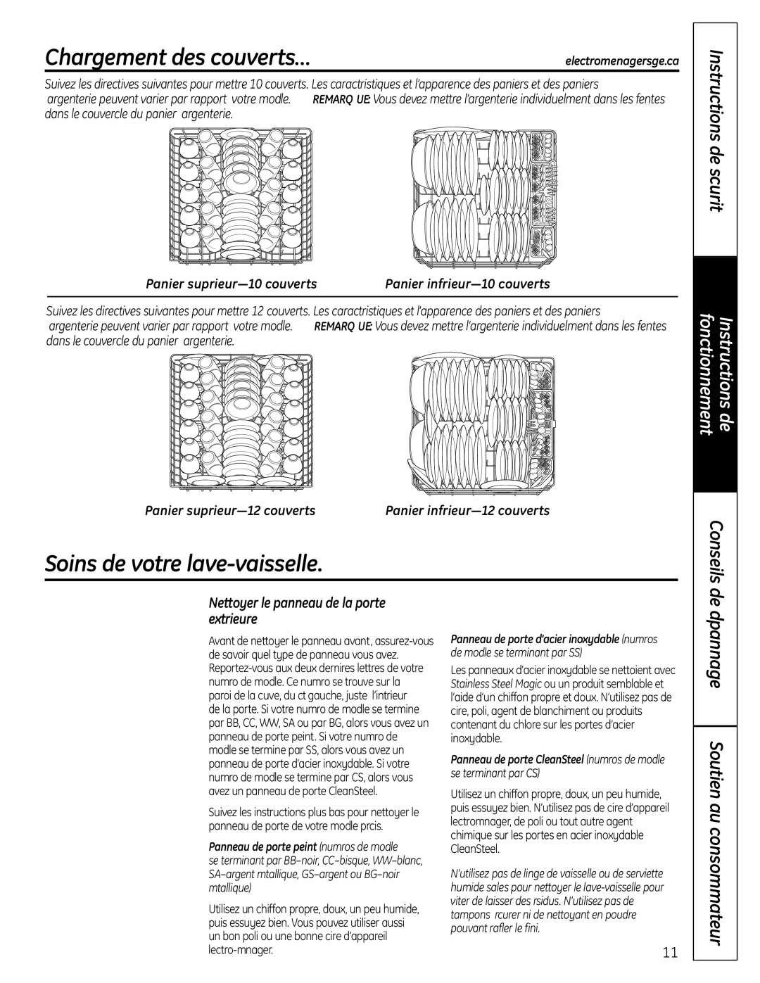 GE 165D4700P382 Chargement des couverts…, Soins de votre lave-vaisselle, Conseils, De dépannage Soutien au consommateur 