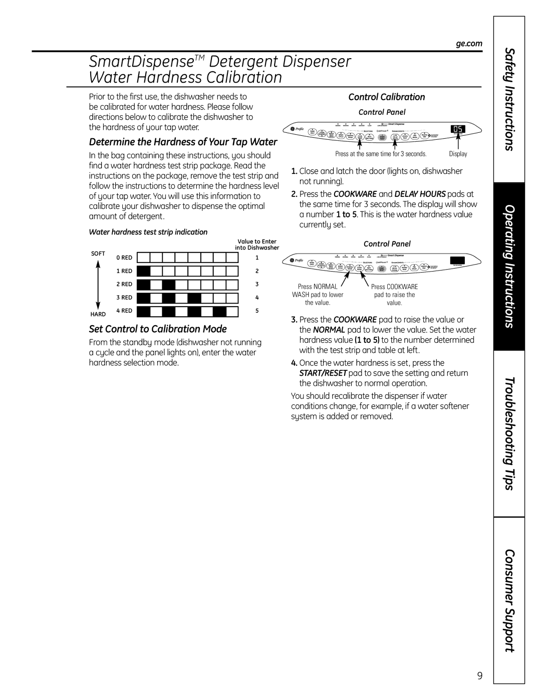 GE 165D4700P382 owner manual Set Control to Calibration Mode, Determine the Hardness of Your Tap Water, Control Calibration 