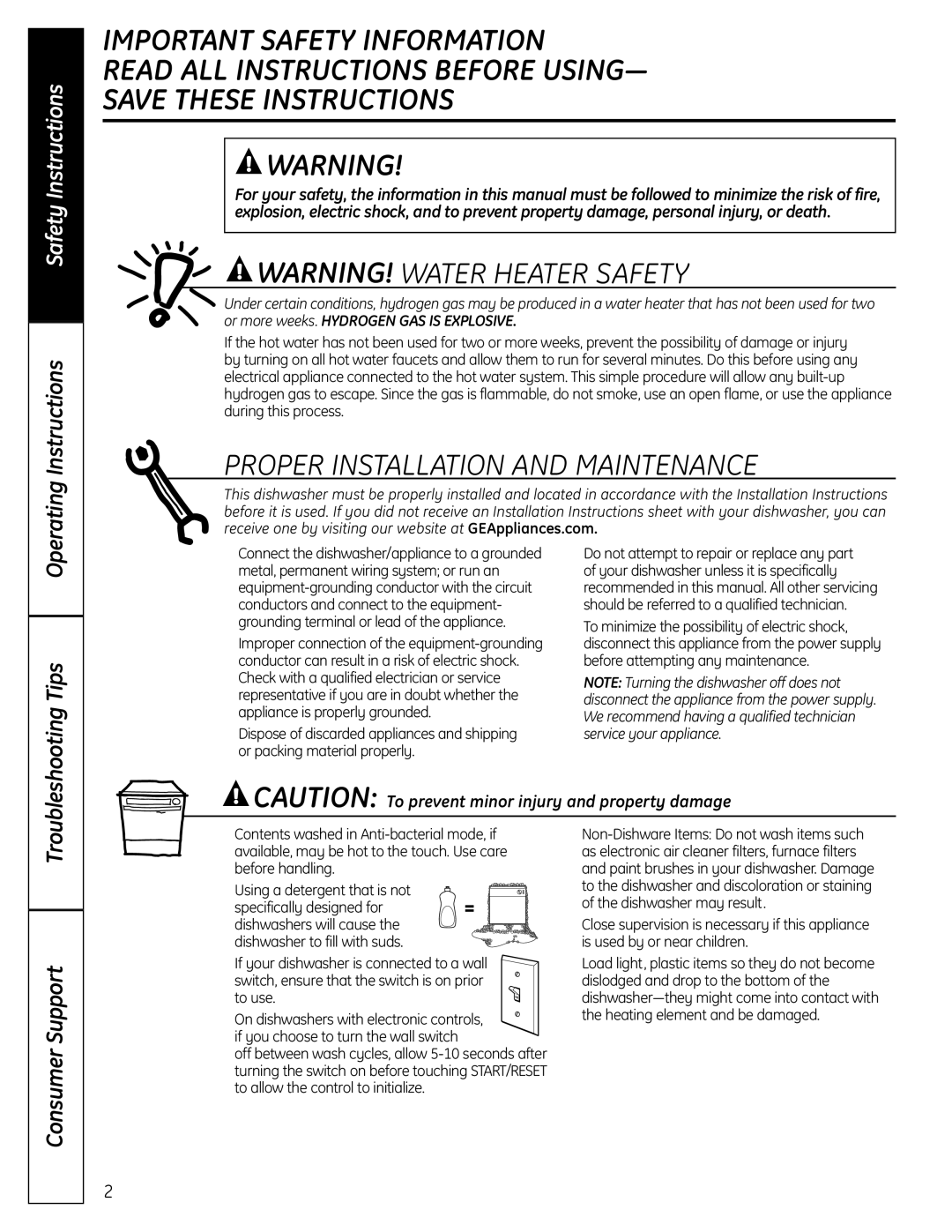 GE 165D4700P389 49-55065 07-09 JR Proper Installation and Maintenance, Operating Instructions, Tips, Consumer Support 