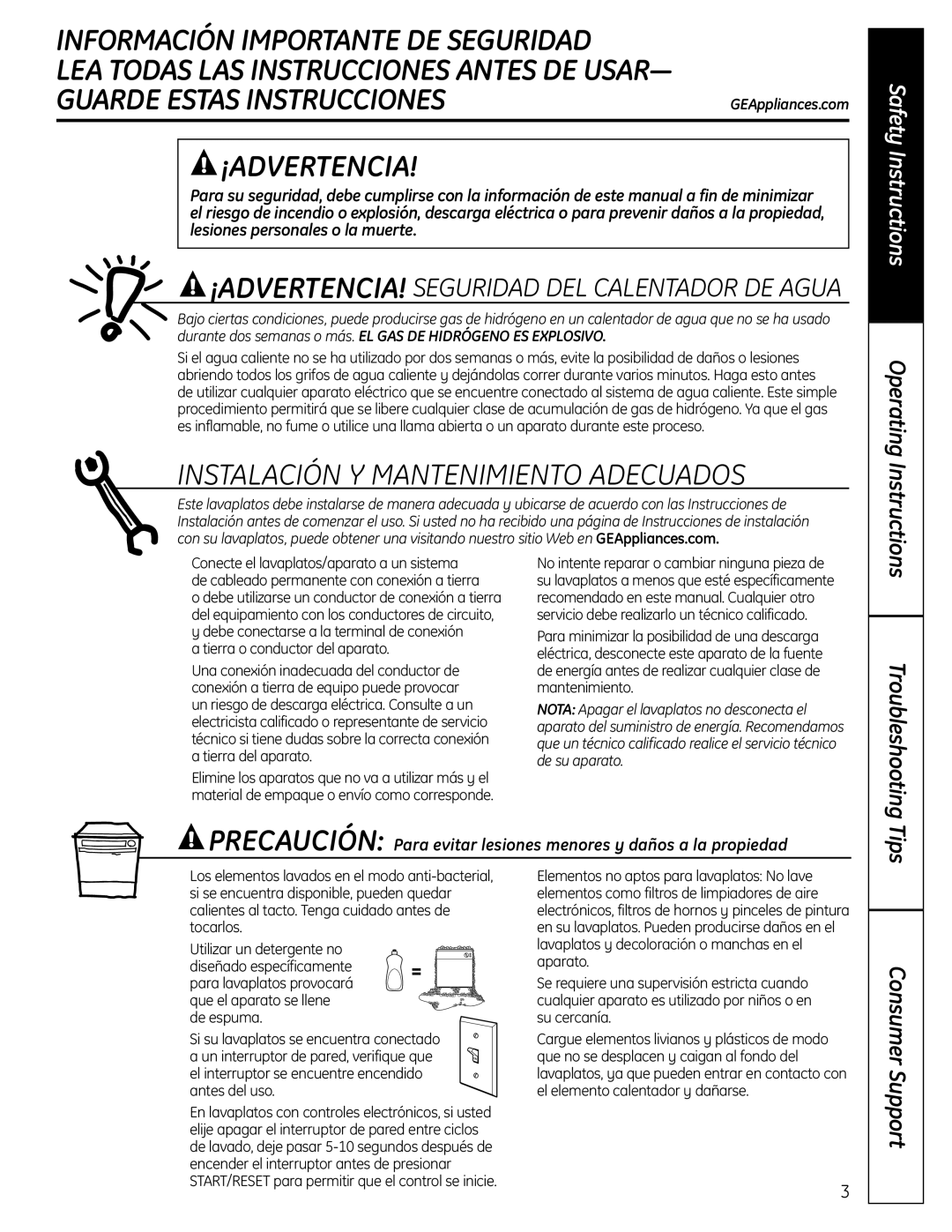 GE 165D4700P389 49-55065 07-09 JR Instalación Y Mantenimiento Adecuados, Troubleshooting, Operating Instructions 