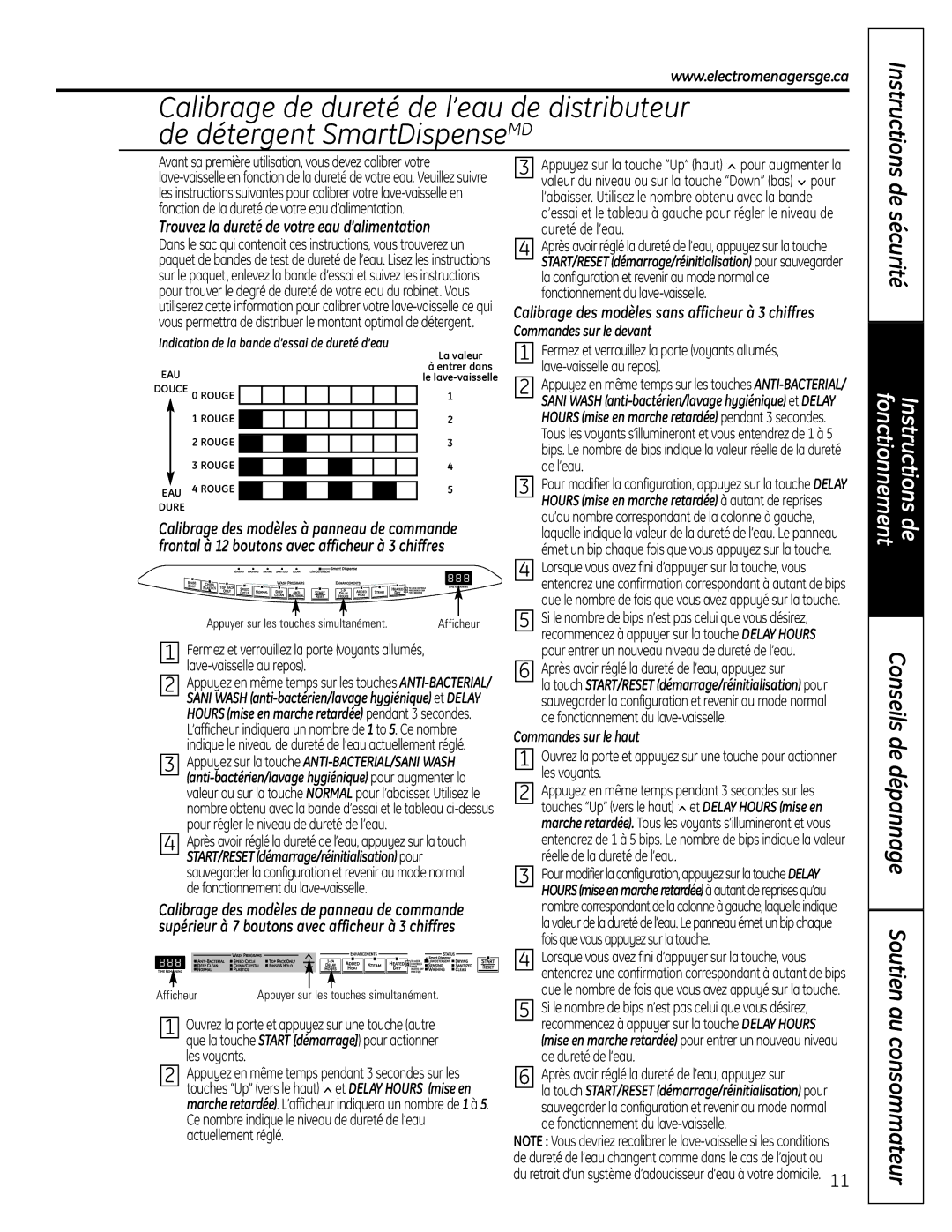 GE 165D4700P389 49-55065 07-09 JR Instructions, Trouvez la dureté de votre eau d’alimentation, Commandes sur le haut 