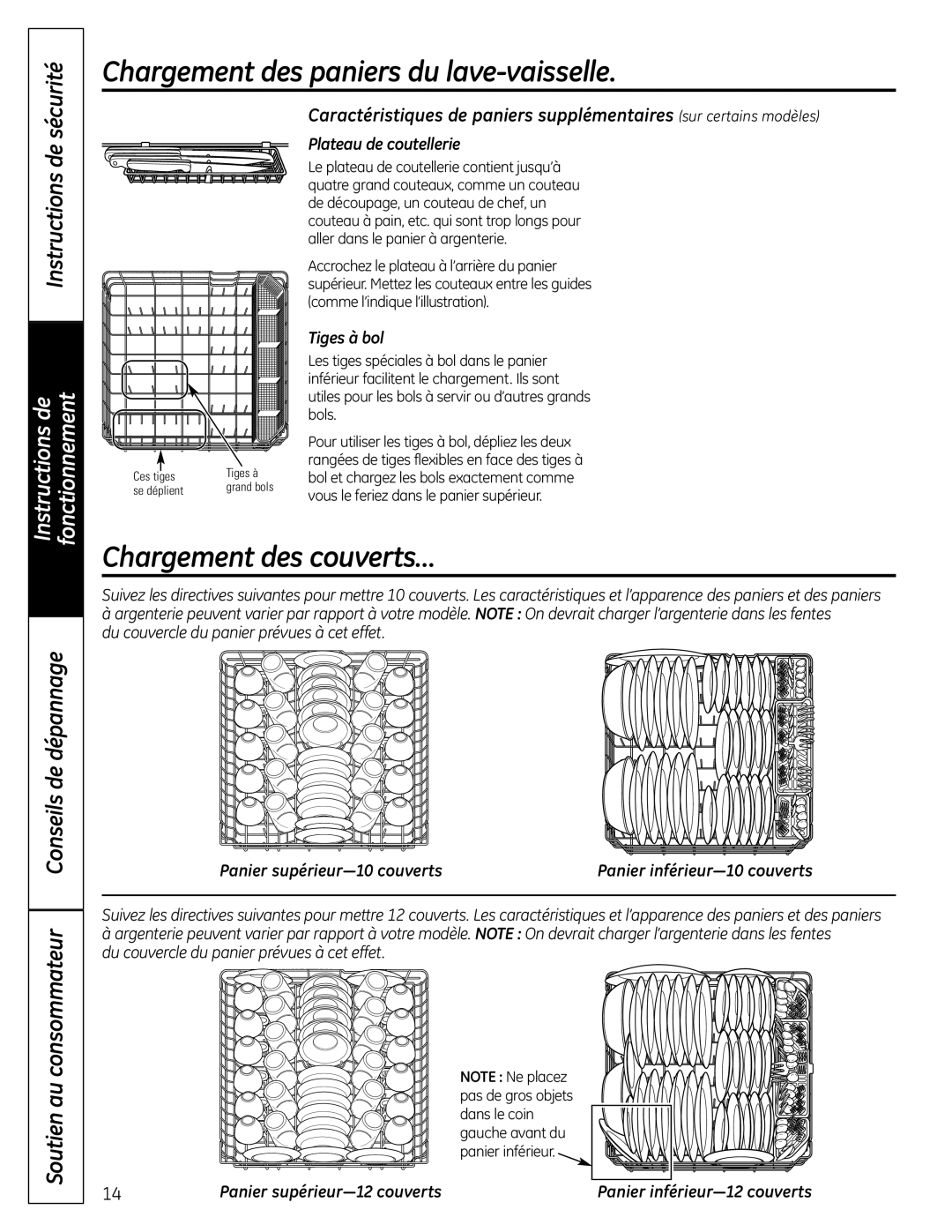 GE 165D4700P389 49-55065 07-09 JR Chargement des paniers du lave-vaisselle, Chargement des couverts…, Instructions de 