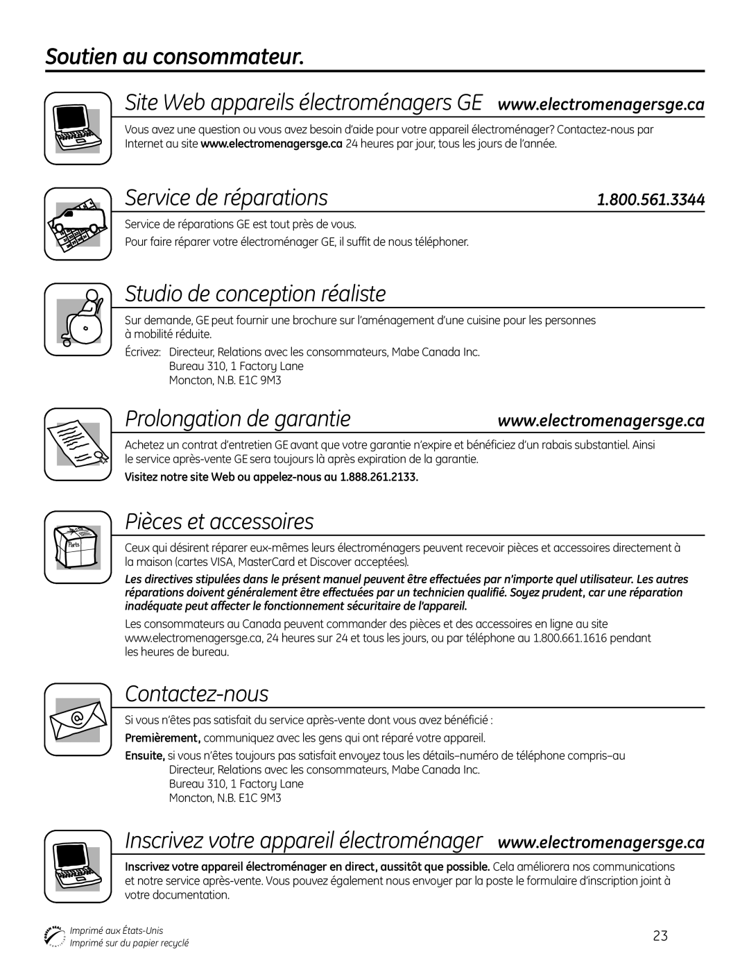 GE 165D4700P389 49-55065 07-09 JR Soutien au consommateur Service de réparations, Studio de conception réaliste 