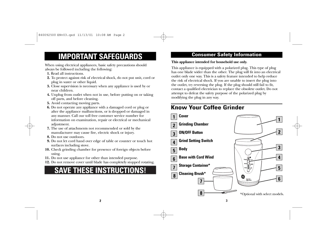 GE 168940 manual Important Safeguards, Consumer Safety Information 