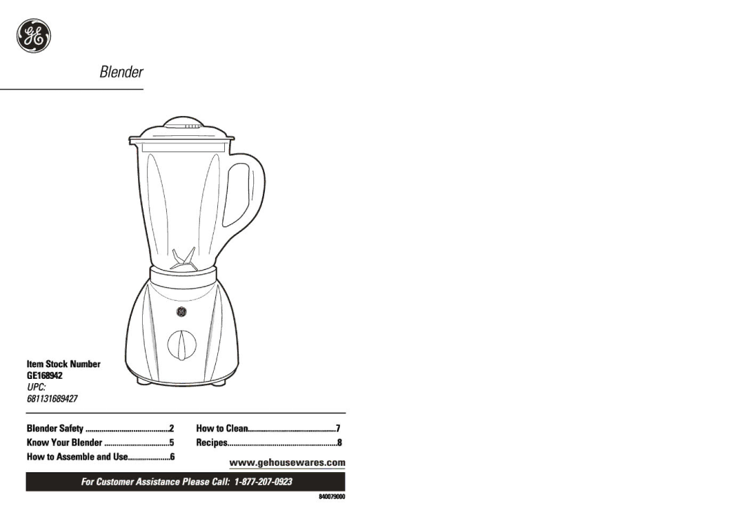 GE 168942 manual 