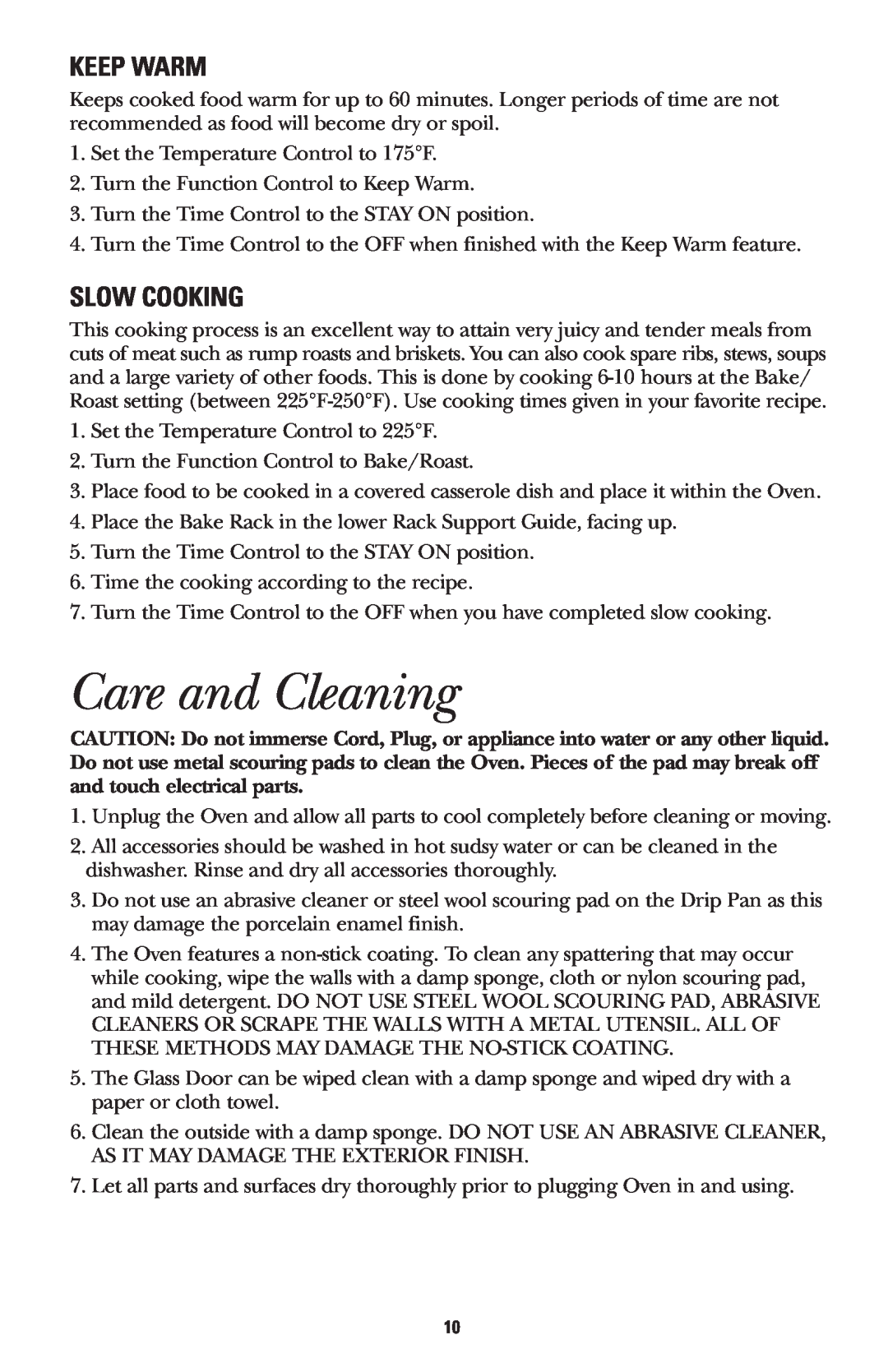 GE 168947 manual Care and Cleaning, Keep Warm, Slow Cooking 