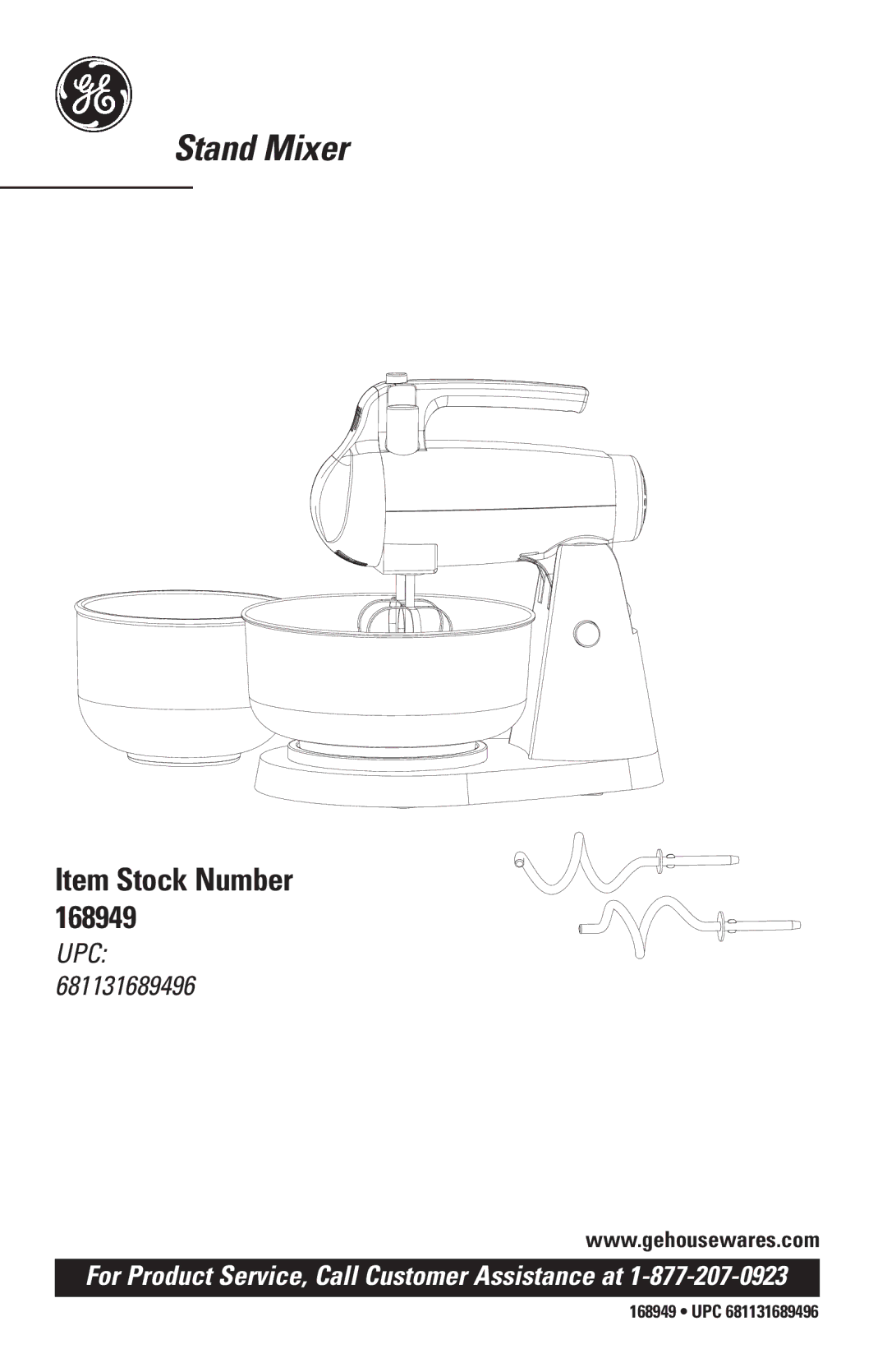 GE 681131689496 manual Stand Mixer 