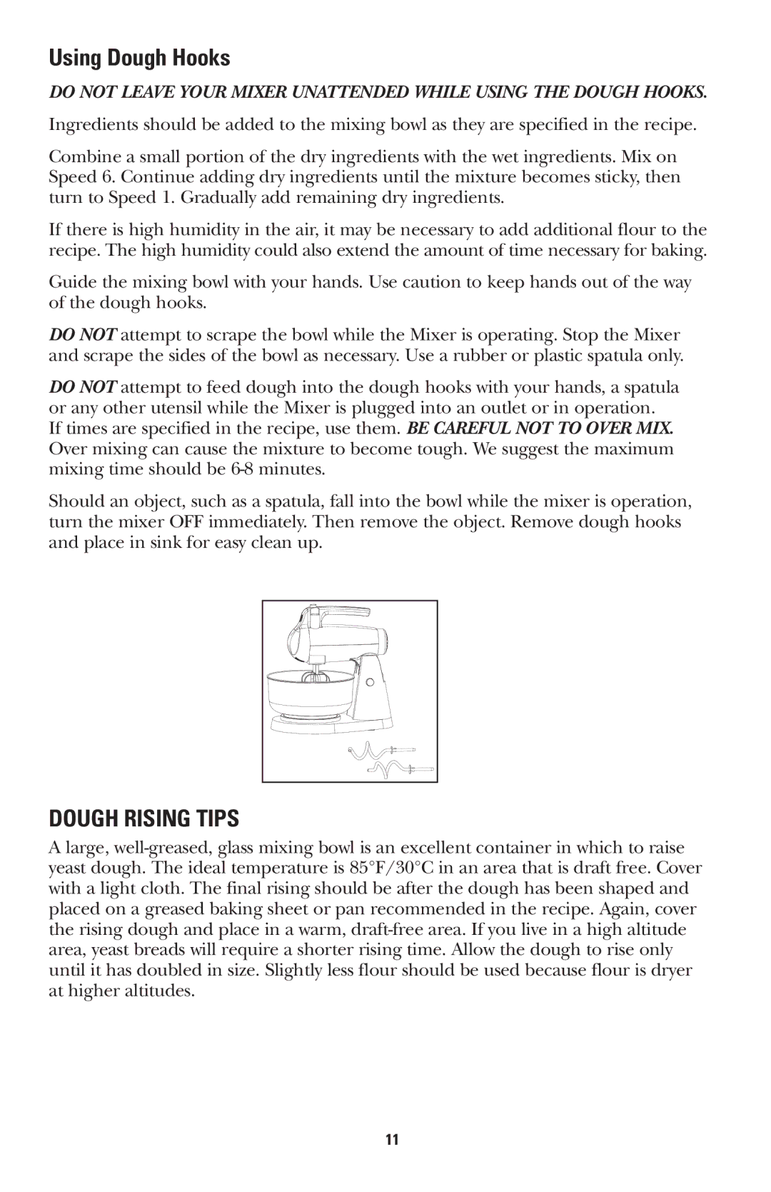 GE 681131689496 manual Using Dough Hooks, Dough Rising Tips 