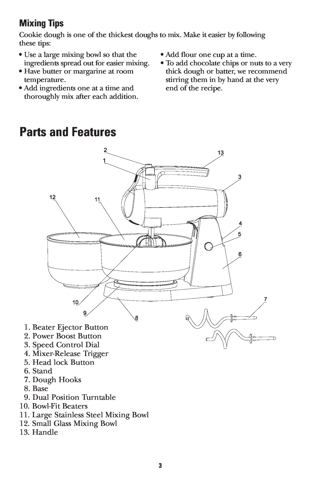 GE 681131689496 manual Parts and Features, Mixing Tips 