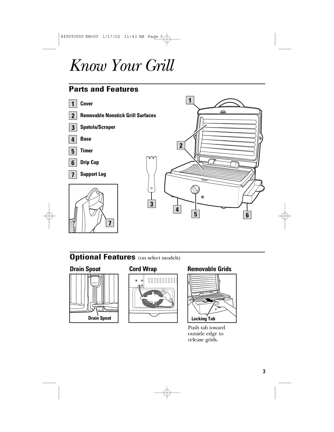 GE 169044 manual Know Your Grill, Parts and Features, Optional Features on select models 