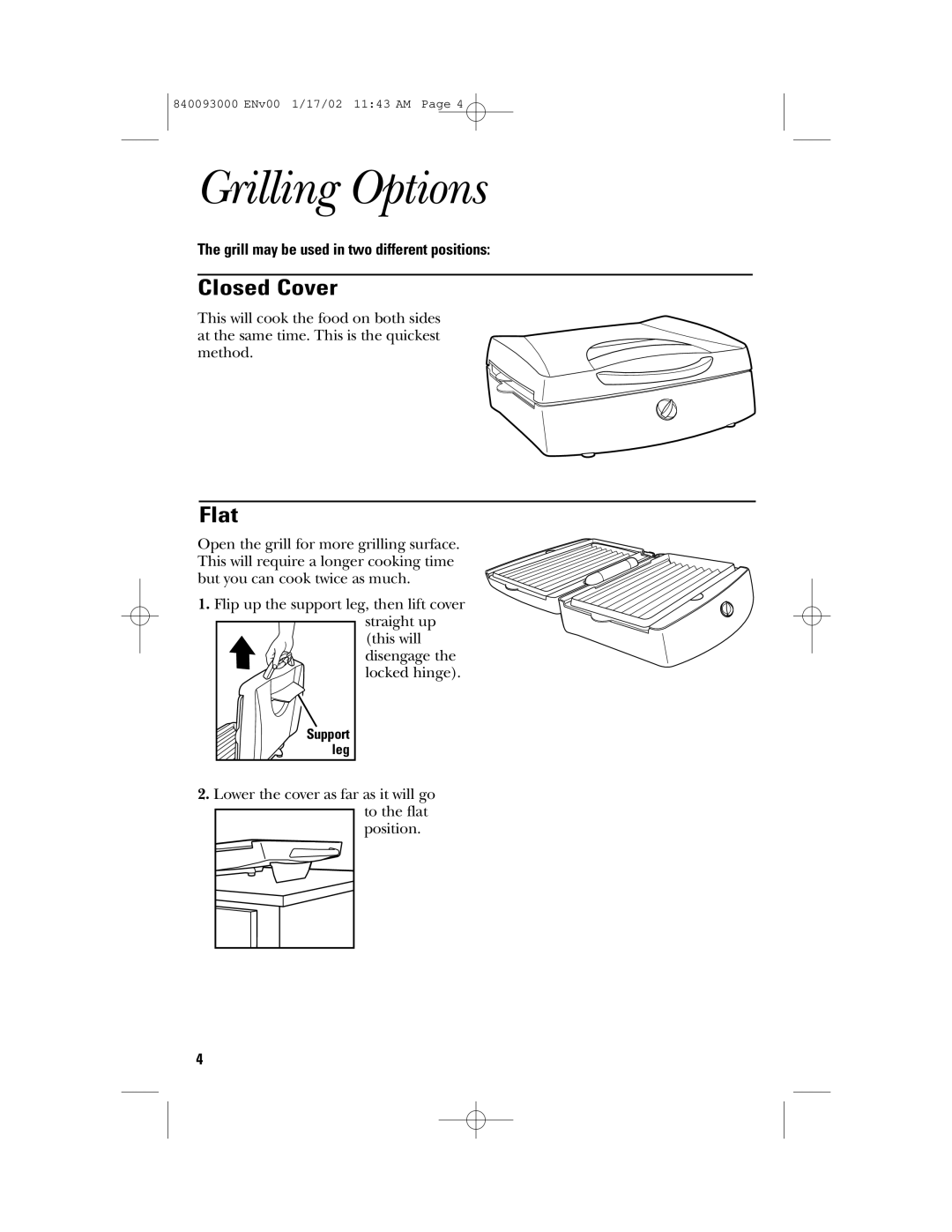 GE 169044 manual Grilling Options, Closed Cover, Flat 