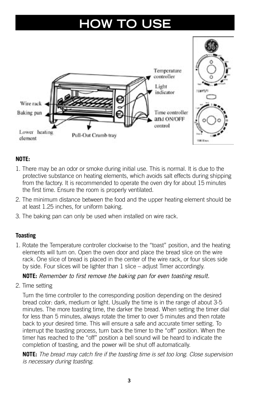 GE 169045 manual HOW to USE, Toasting, Time setting 