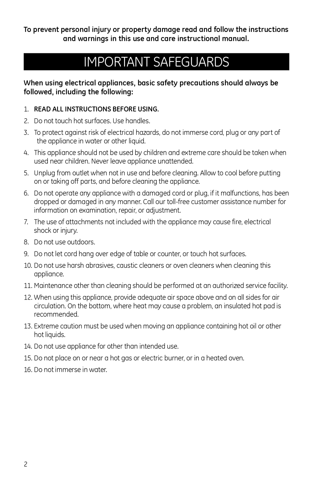 GE 169076, 681131690560 manual Important Safeguards, Read all instructions before using 