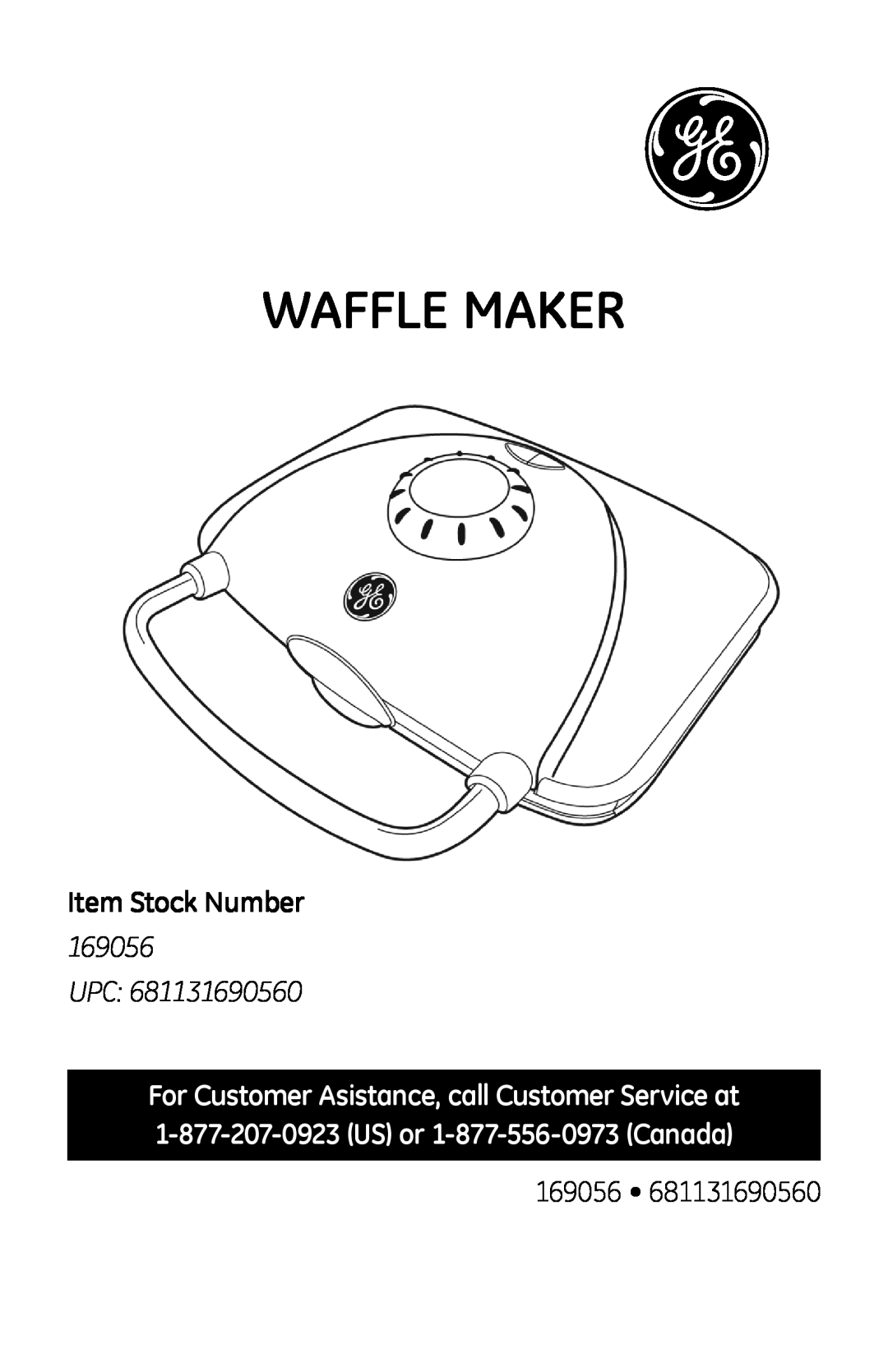 GE 681131690560, 169076 manual Waffle Maker, Item Stock Number, 169056 UPC 