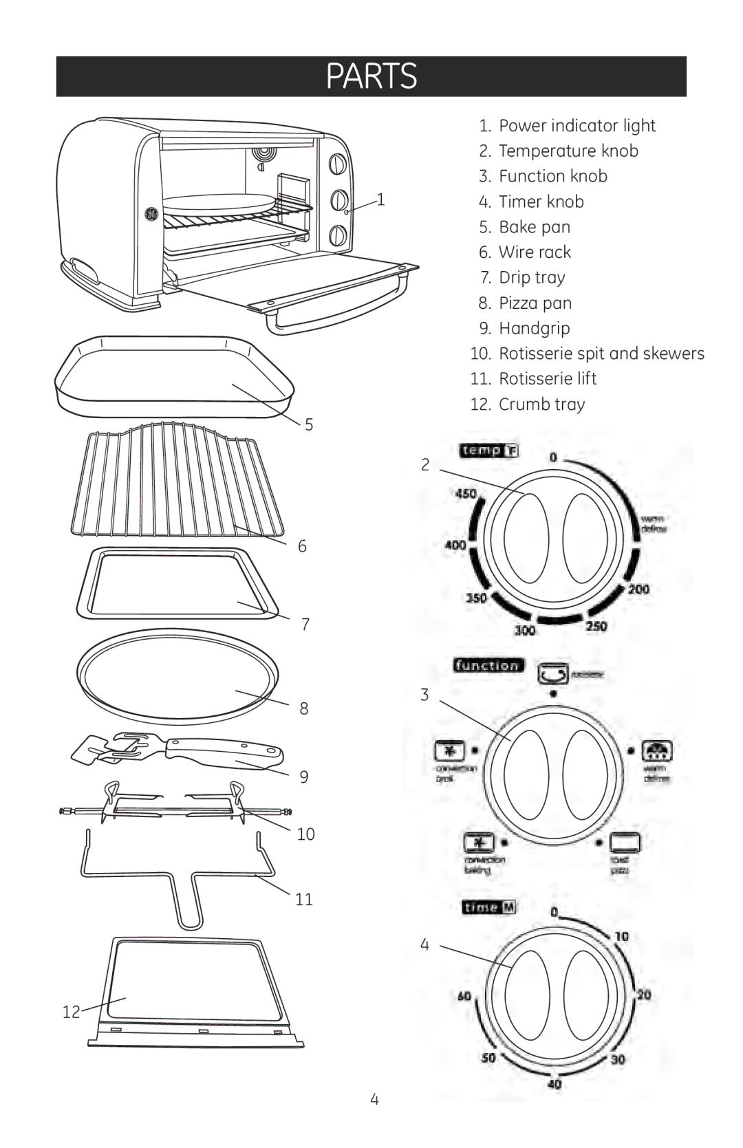 GE 169074 manual Parts 