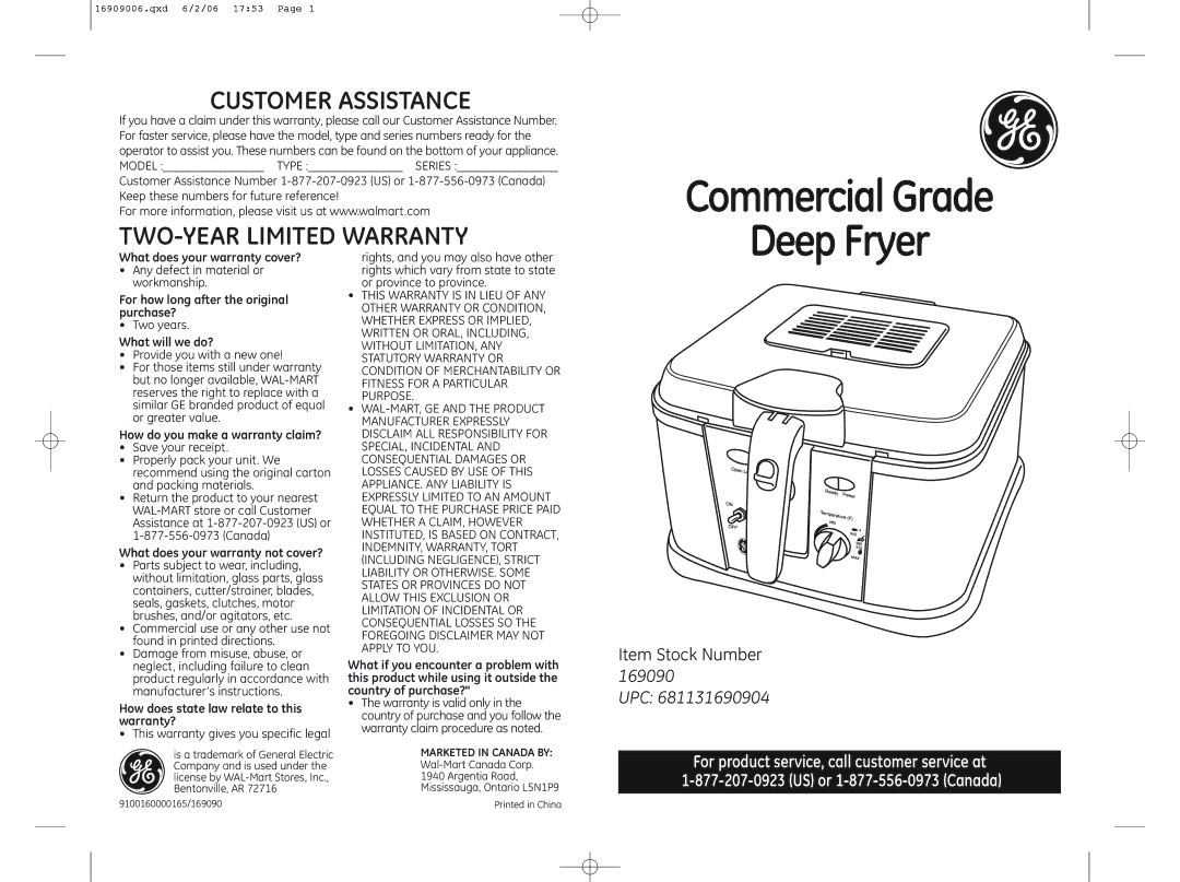 GE 169120, 169090 warranty What does your warranty cover?, For how long after the original purchase?, What will we do? 