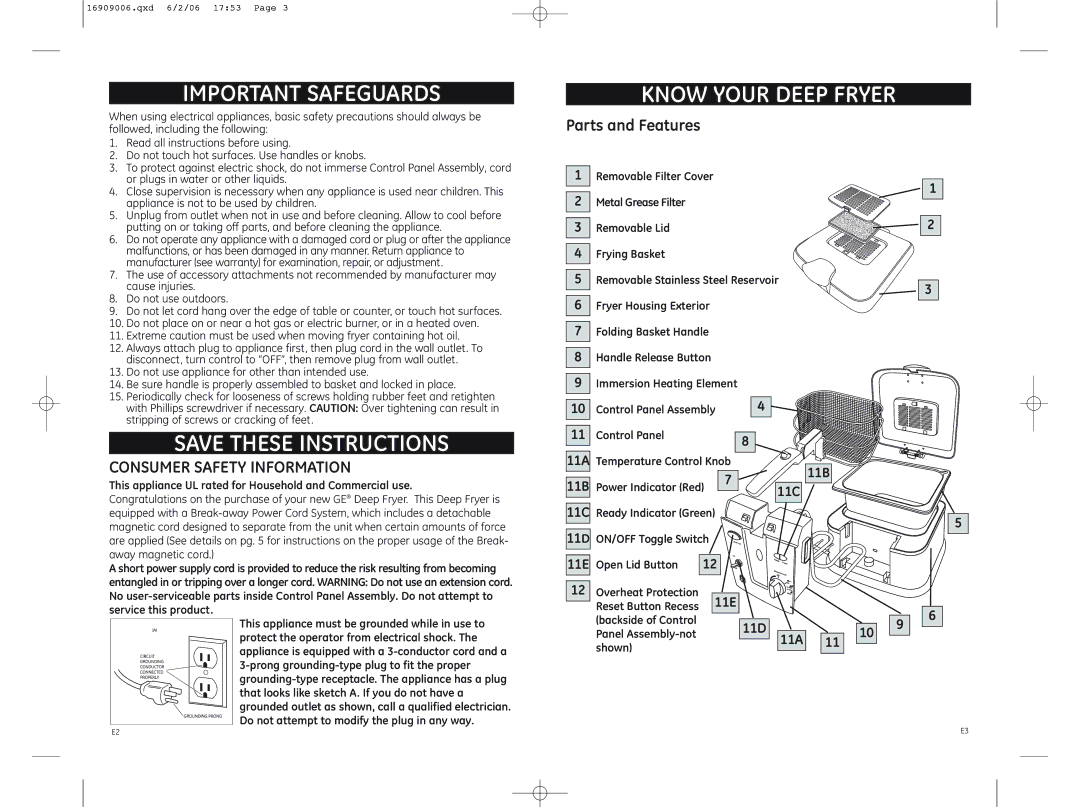 GE 681131690904, 169120 warranty Important Safeguards, Know Your Deep Fryer 