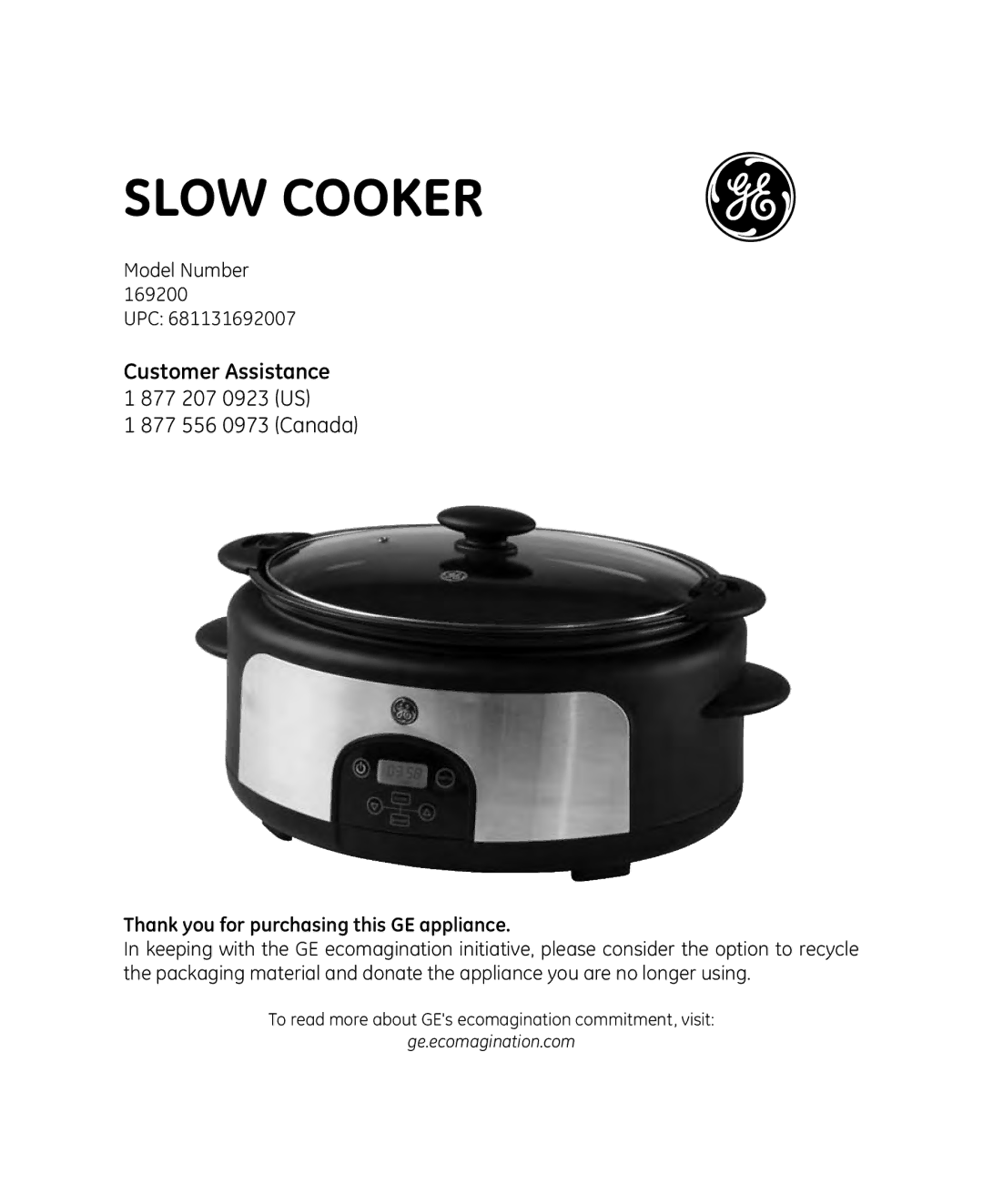 GE 681131692007 manual Slow cooker 