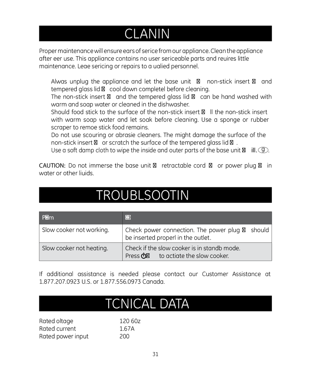 GE 681131692007 manual Troubleshooting, Technical data 