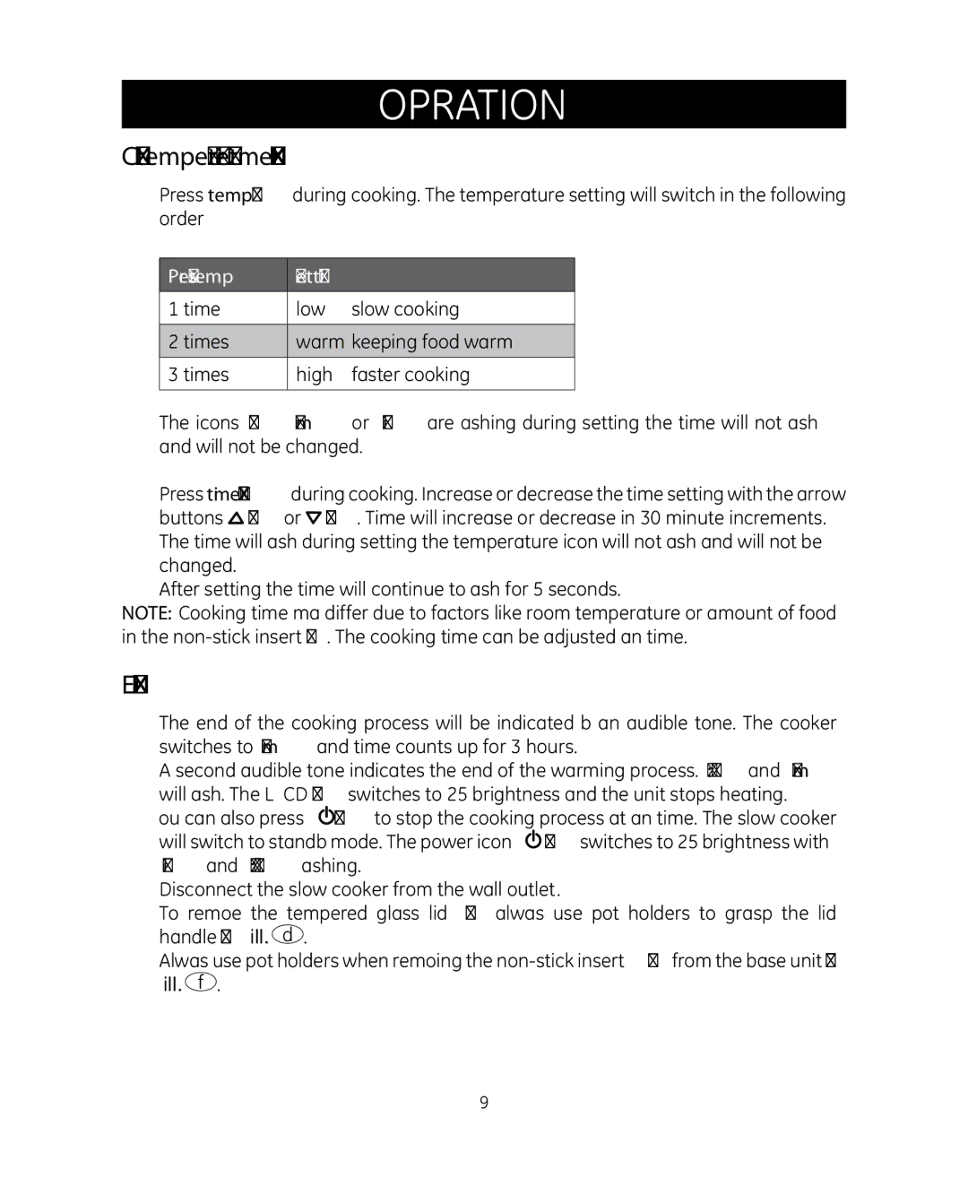 GE 681131692007 manual Changing temperature and time during cooking, End of cooking 