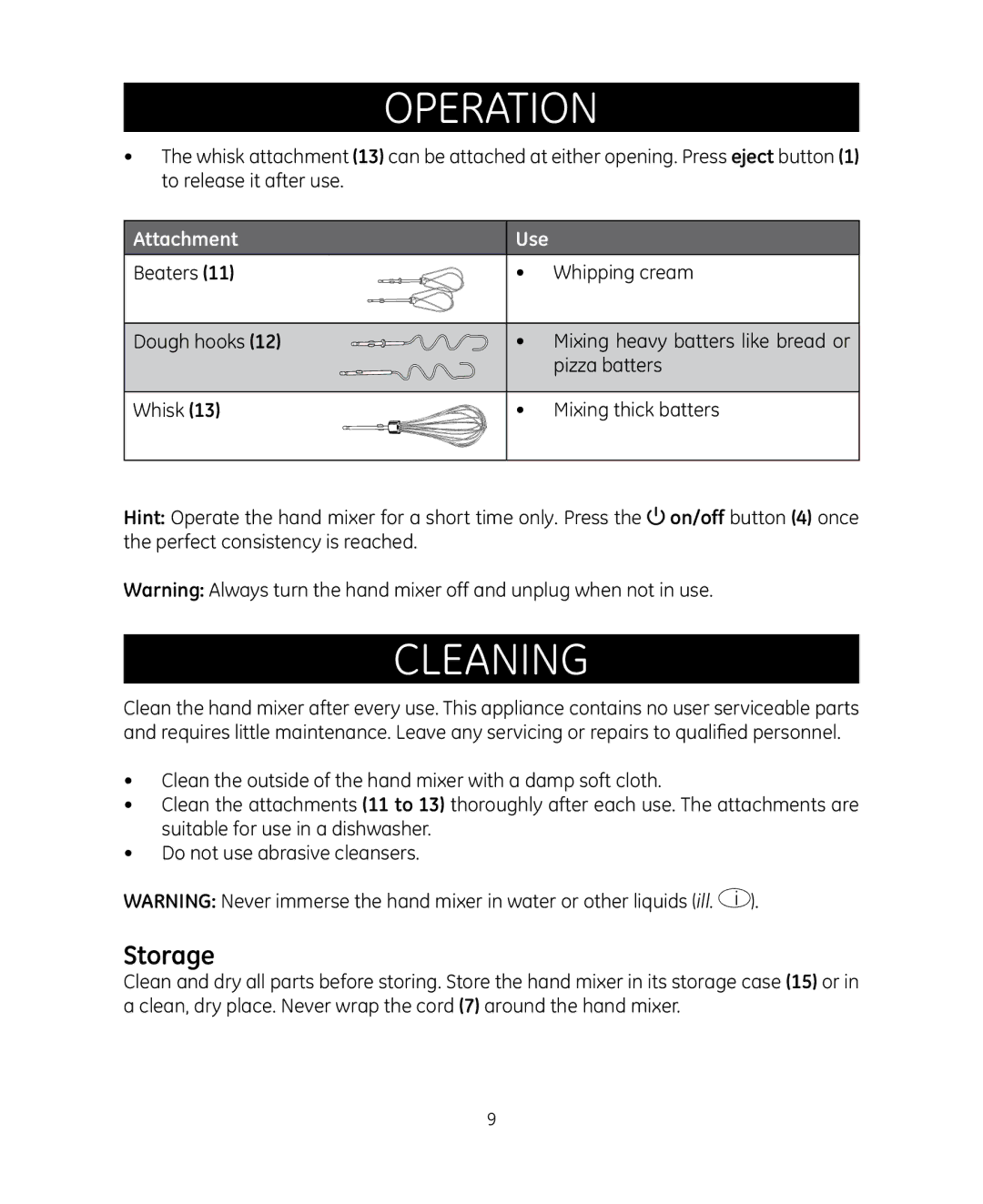 GE 681131692045 manual Cleaning, Storage, Attachment Use 