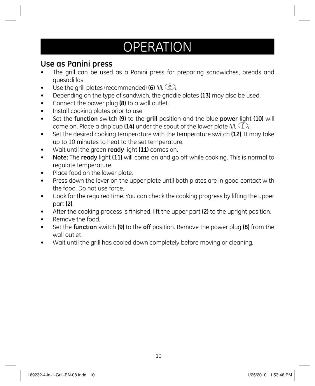 GE 681131692328 manual Use as Panini press 