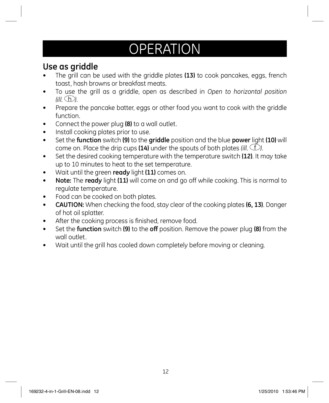 GE 681131692328 manual Use as griddle 