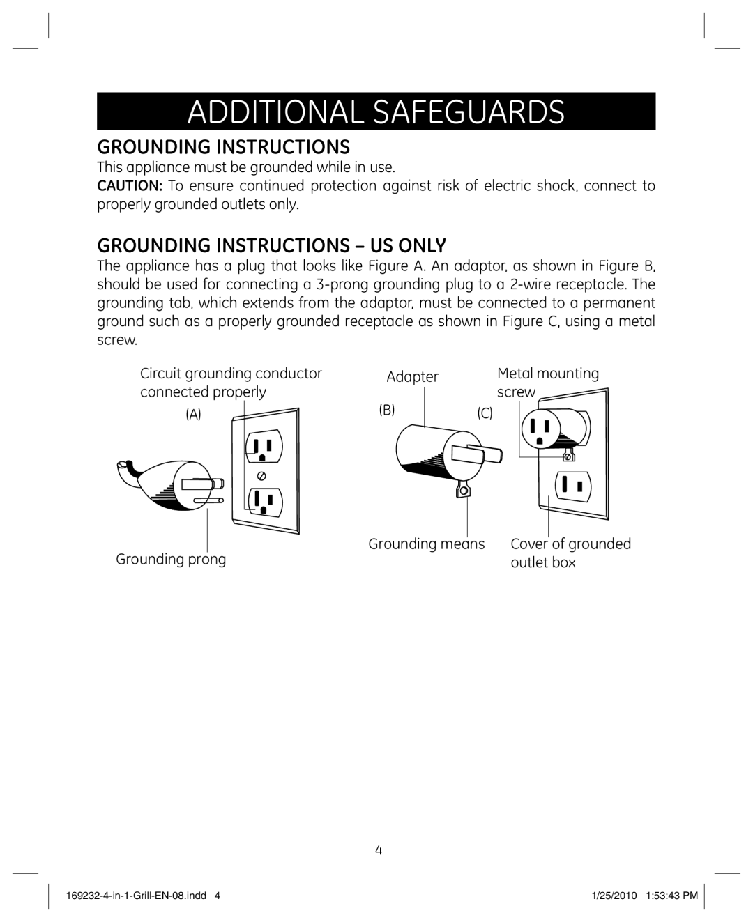 GE 681131692328 manual Grounding Instructions 