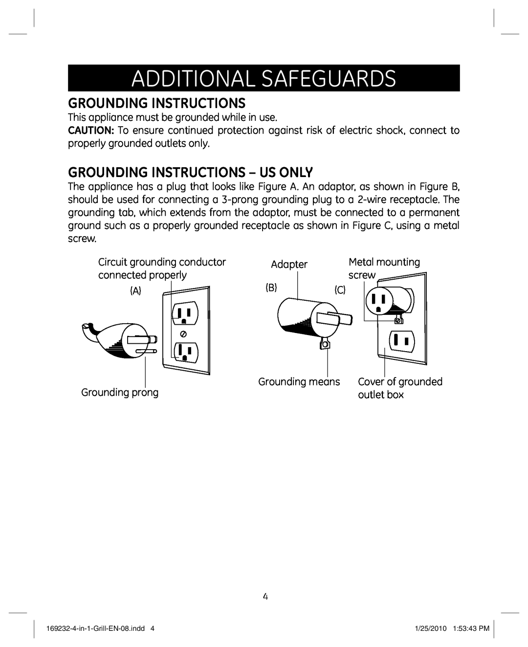 GE 681131692328 manual Additional Safeguards, Grounding Instructions - Us Only 