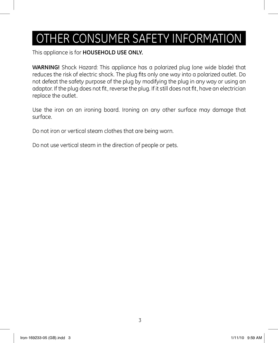 GE 169233 manual Other Consumer Safety Information 