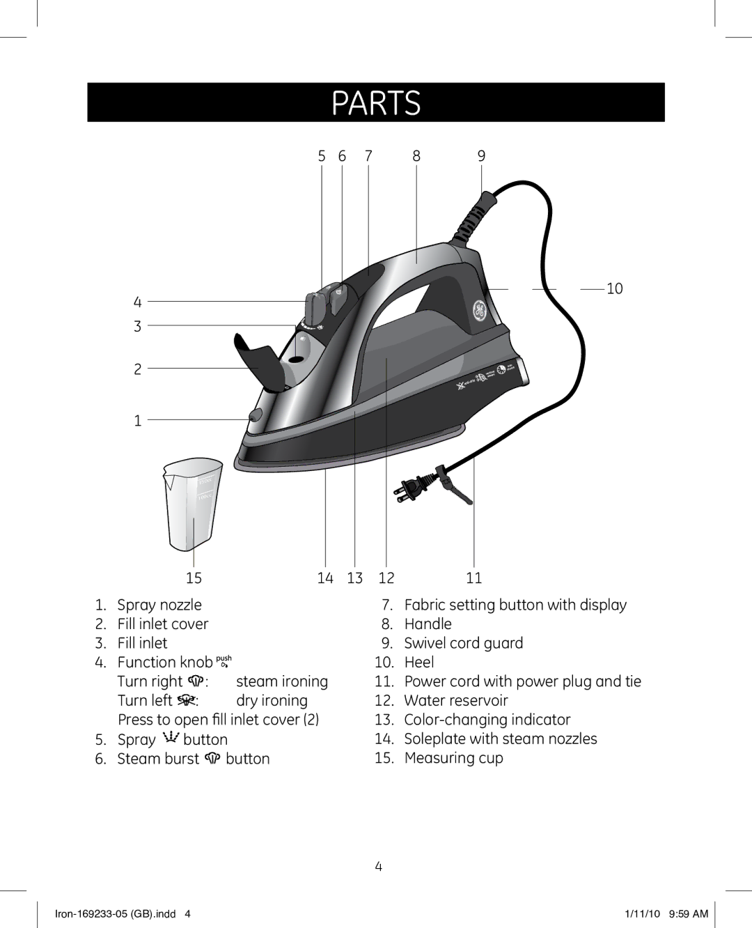 GE 169233 manual ParTS 