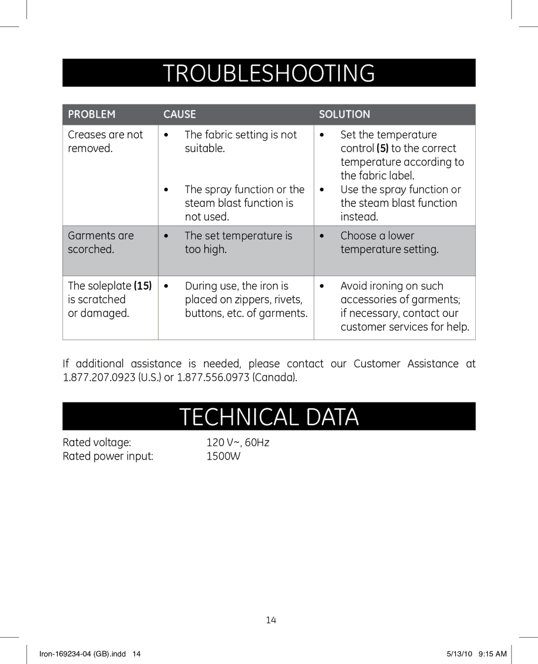 GE 169234 manual Technical data 