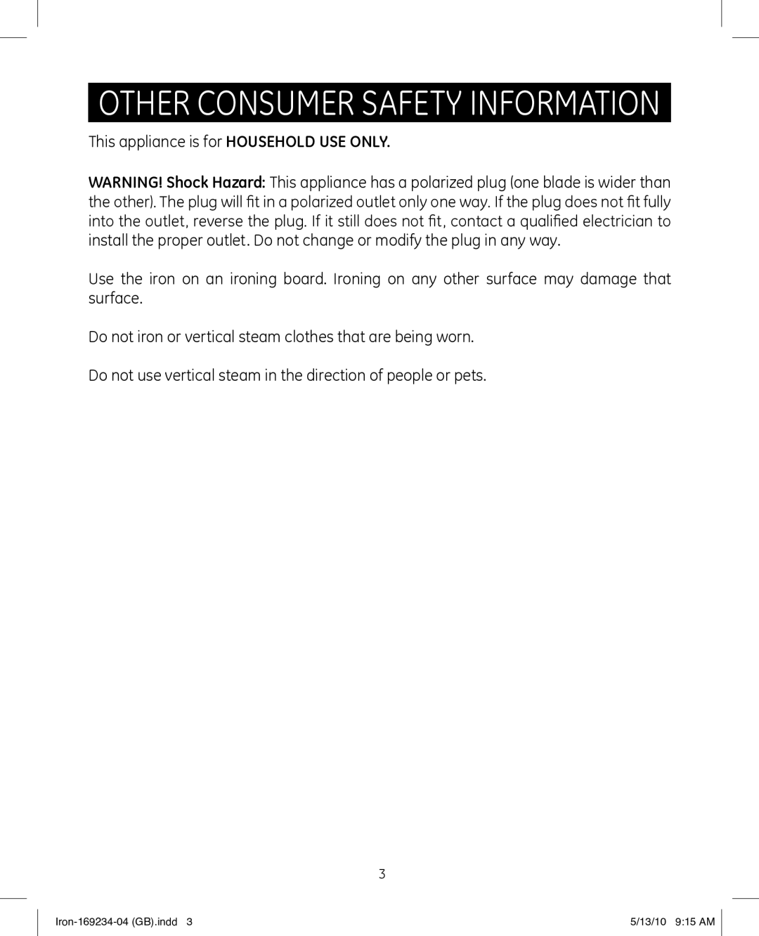 GE 169234 manual Other Consumer Safety Information 