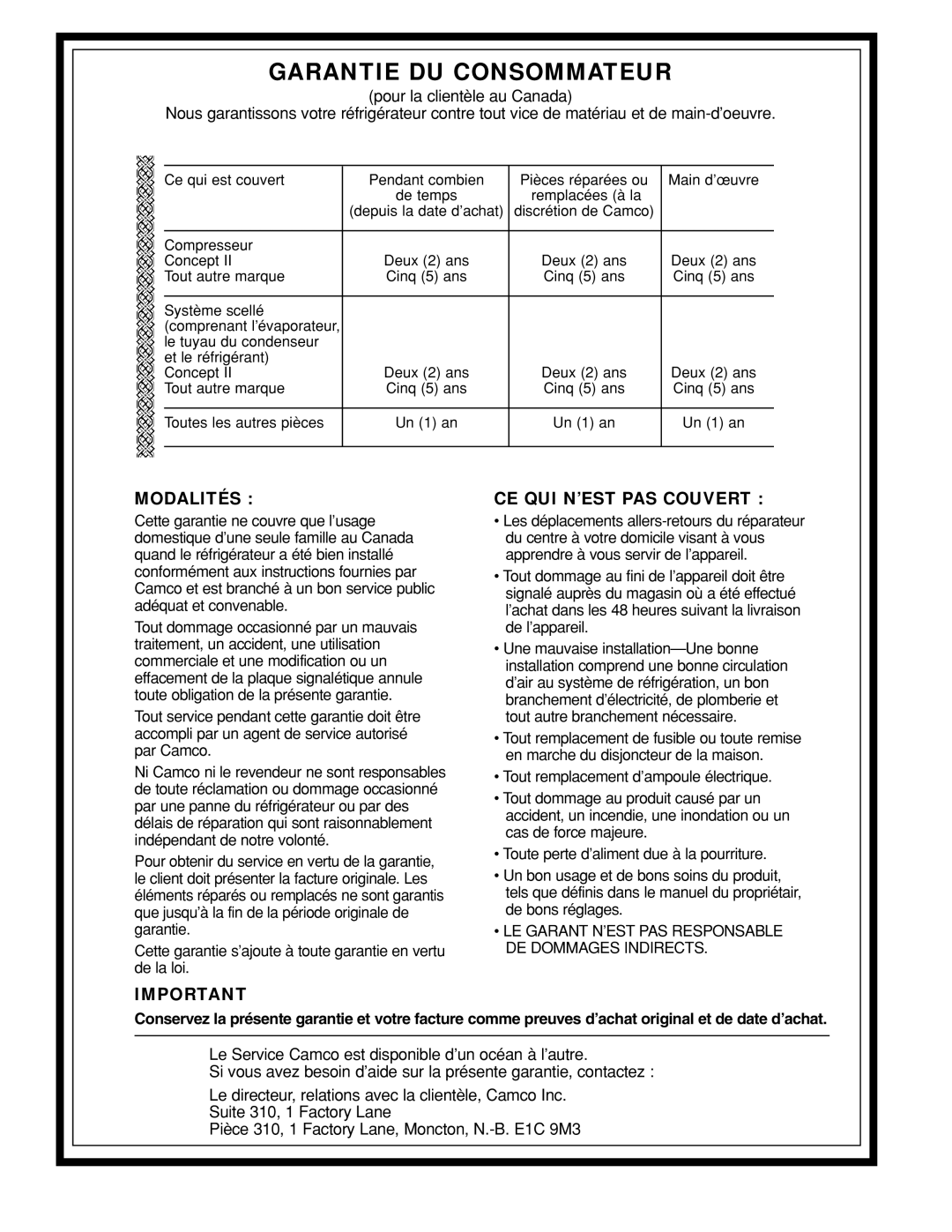 GE 17 operating instructions Garantie DU Consommateur 