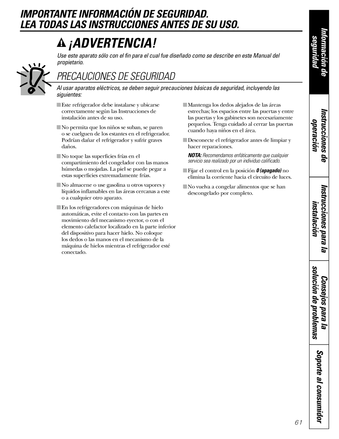 GE 17 operating instructions Precauciones DE Seguridad, Instrucciones para 