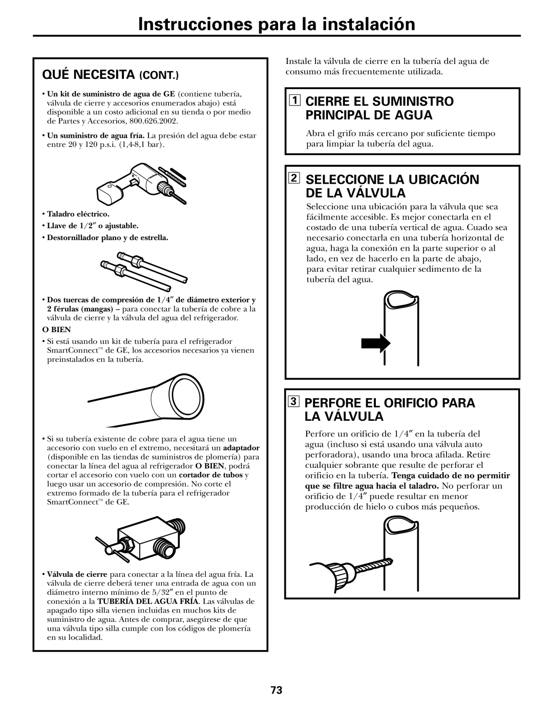 GE 17 operating instructions Seleccione LA Ubicación DE LA Válvula, Perfore EL Orificio Para LA Válvula 