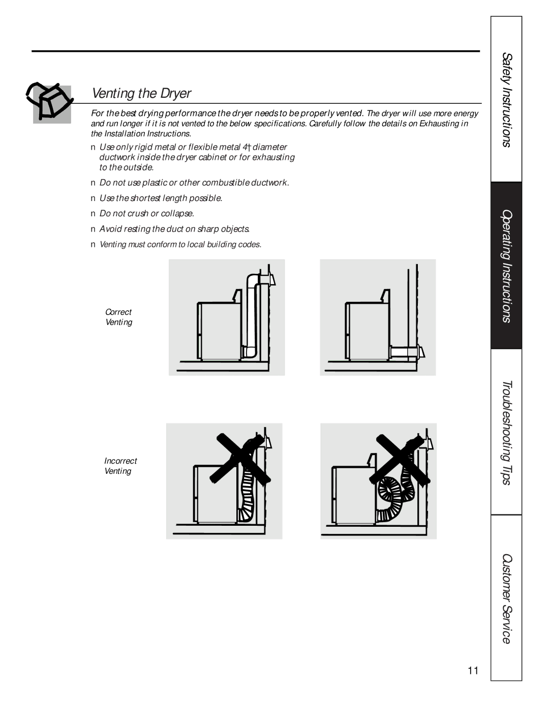 GE 175D1807P241 owner manual Venting the Dryer 