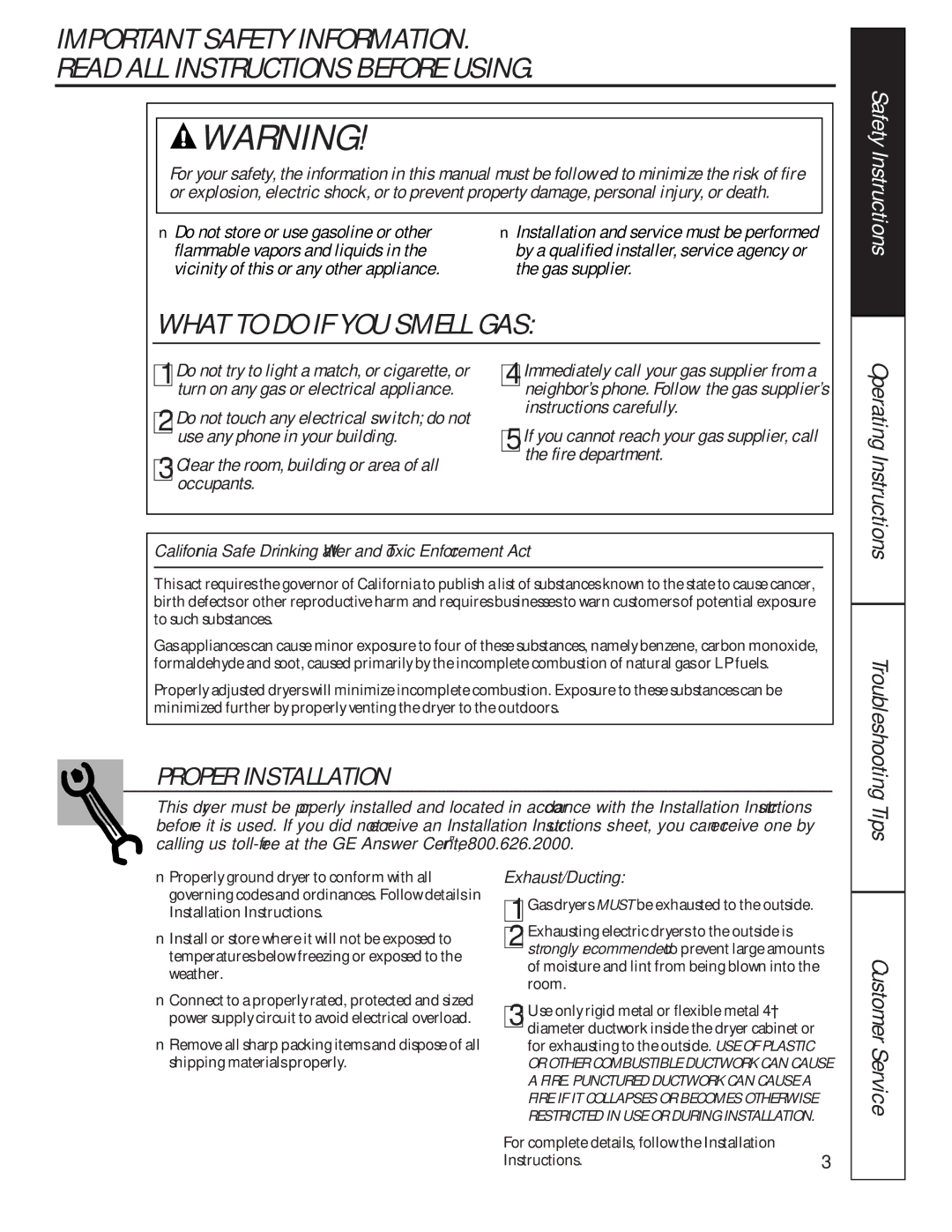 GE 175D1807P241 owner manual Do not store or use gasoline or other, Flammable vapors and liquids 