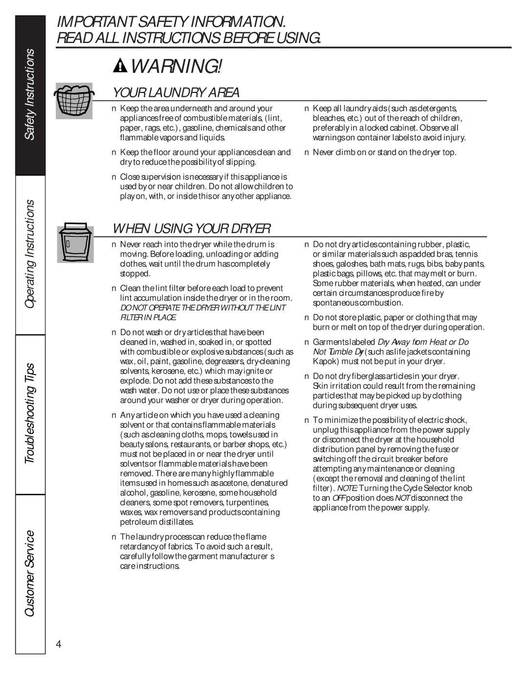 GE 175D1807P241 owner manual Your Laundry Area 