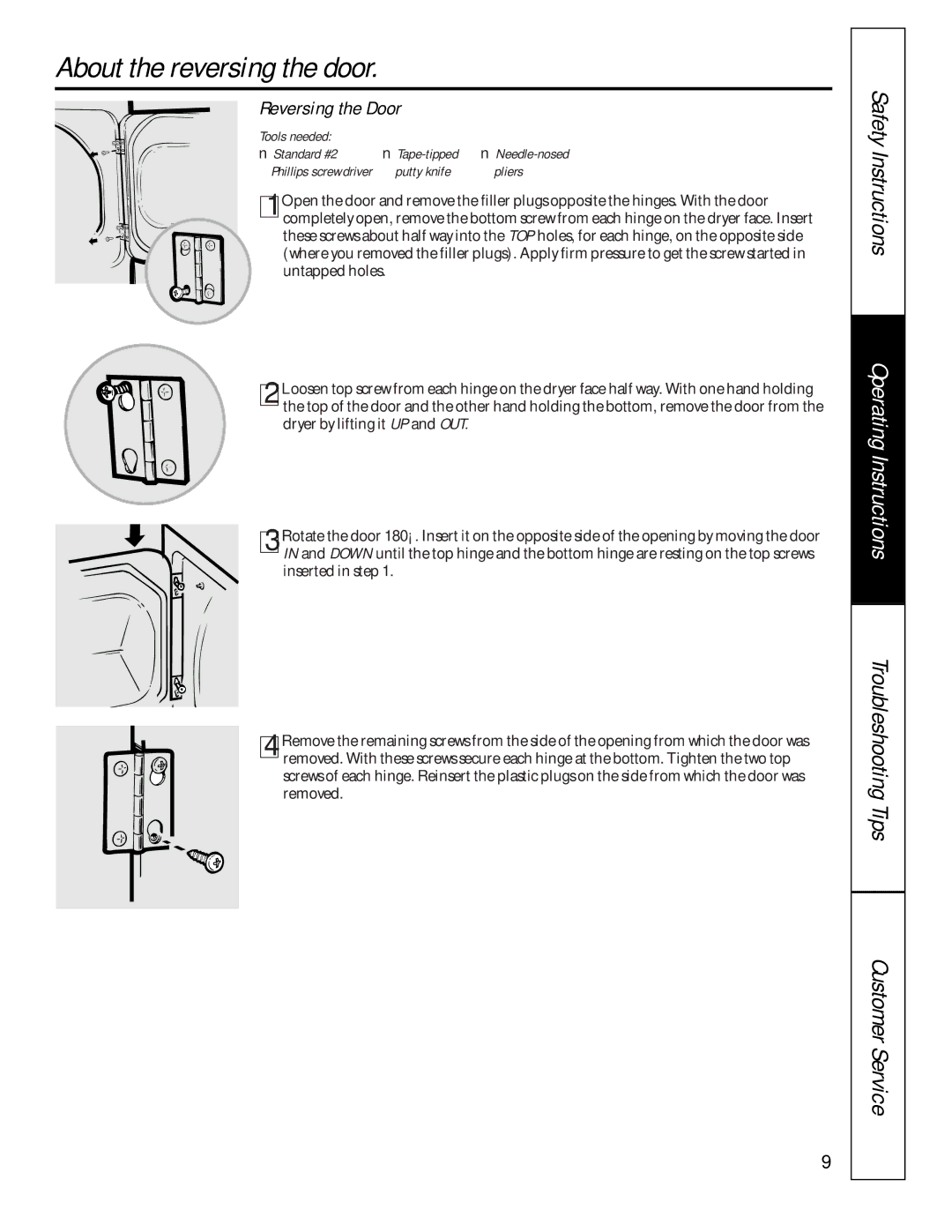 GE 175D1807P241 owner manual About the reversing the door, Reversing the Door 