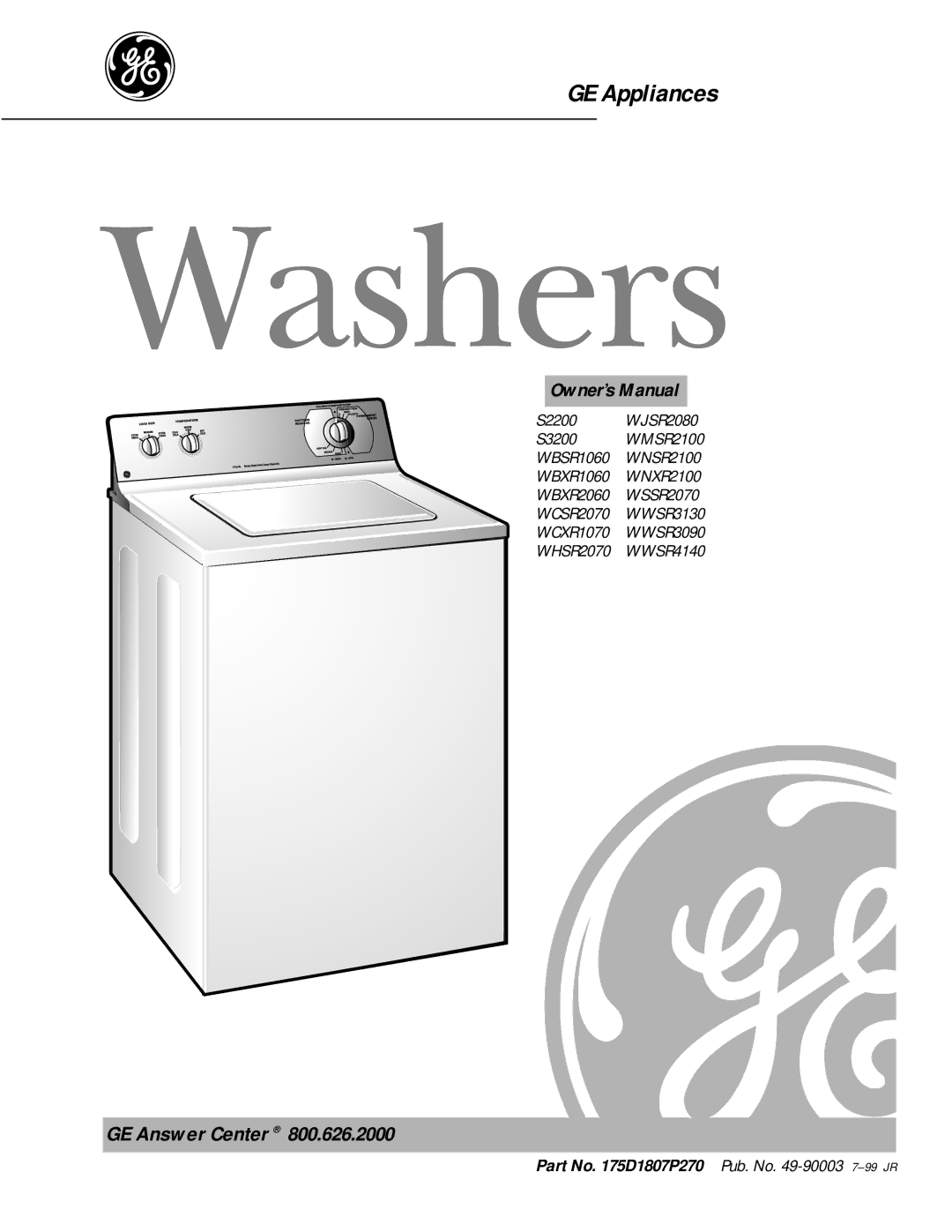 GE 175D1807P270 owner manual Washers 