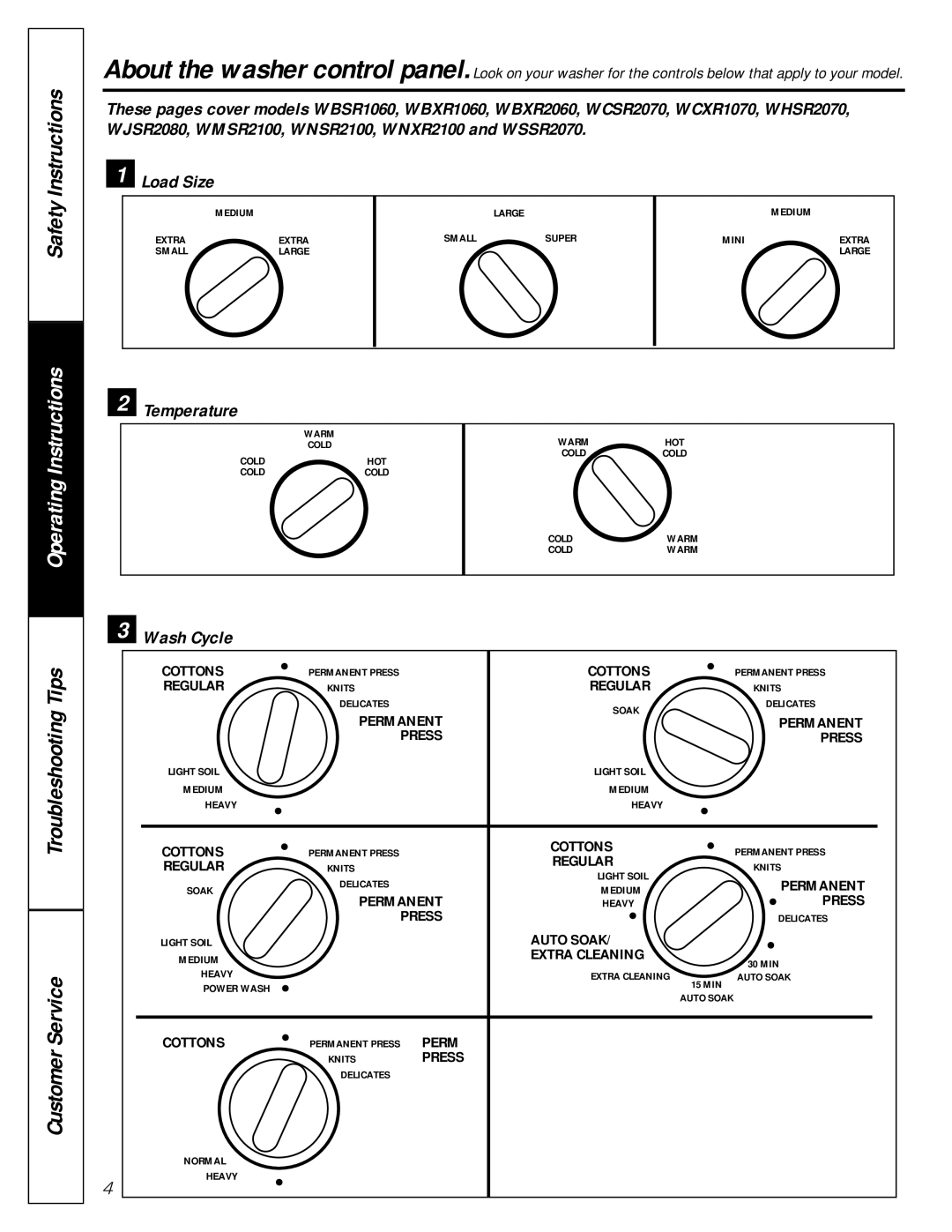 GE 175D1807P270 owner manual Load Size, Temperature, Wash Cycle 