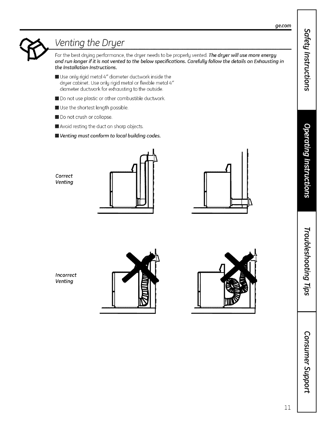 GE 175D1807P596 operating instructions Venting the Dryer 