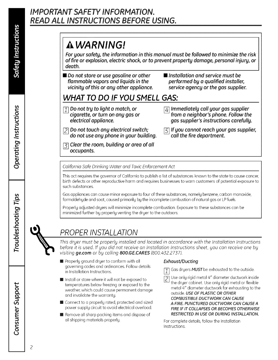 GE 175D1807P596 operating instructions Properinstallation 