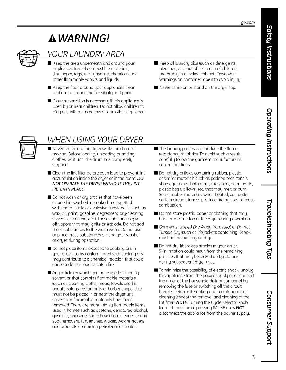 GE 175D1807P596 operating instructions Your Laundry Area 