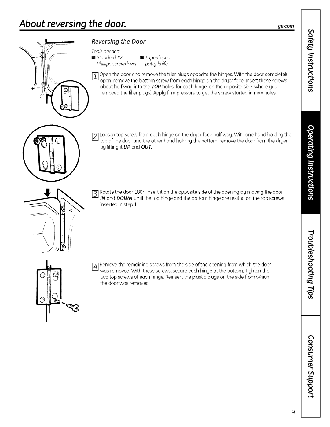 GE 175D1807P596 operating instructions About reversing the door Ge.com 